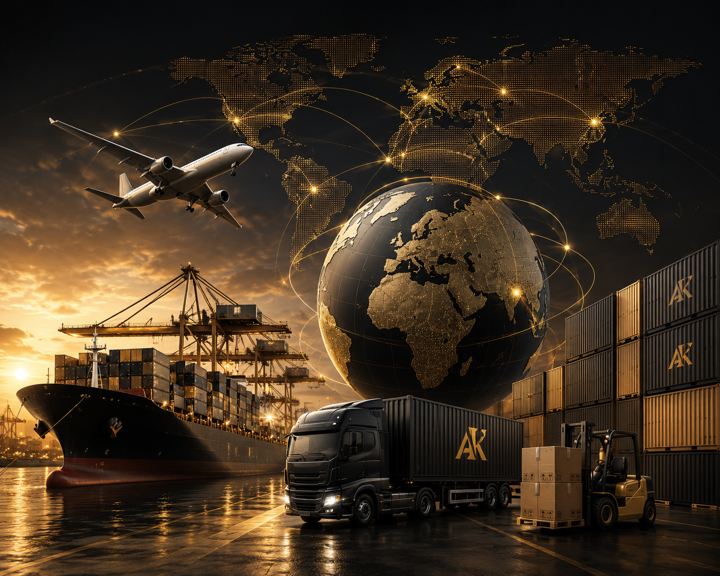 AK Enterprises global logistics network — air, sea, and road freight import export routes